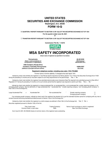 Miniature MSA Safety 10-Q Rapport trimestriel 2021 
