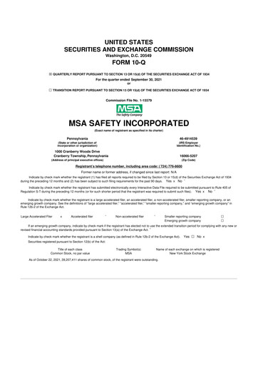 Miniature MSA Safety 10-Q Rapport trimestriel 2021 