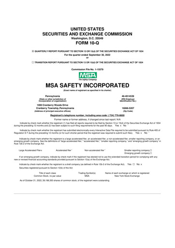 Miniature MSA Safety 10-Q Rapport trimestriel 2022 