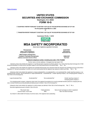 Miniature MSA Safety 10-Q Rapport trimestriel 2023 