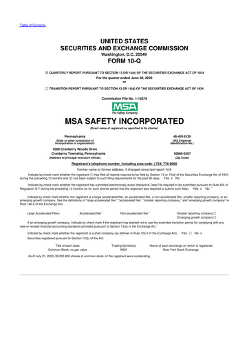 Miniature MSA Safety 10-Q Rapport trimestriel 2023 