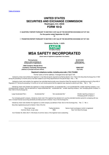 Miniature MSA Safety 10-Q Rapport trimestriel 2023 