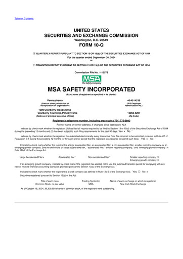 Miniature MSA Safety 10-Q Rapport trimestriel 2024 