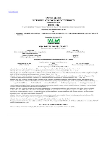 Miniature MSA Safety 10-K Rapport annuel 2024