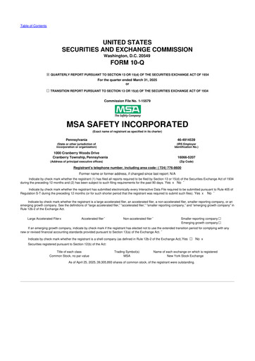 Miniature MSA Safety 10-Q Rapport trimestriel 2025 