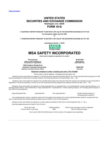 Miniature MSA Safety 10-Q Rapport trimestriel 2025 