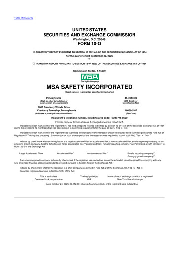 Miniature MSA Safety 10-Q Rapport trimestriel 2025 