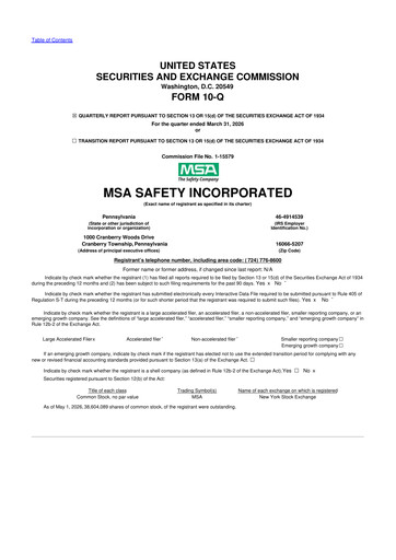 Thumbnail MSA Safety 10-Q Quarterly Report FY 