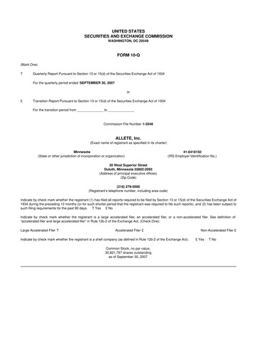 Thumbnail Allete 10-Q Quarterly Report FY 