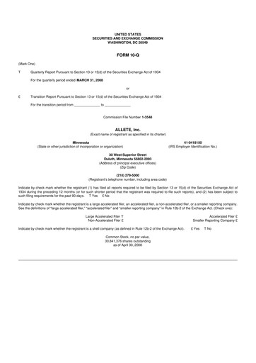 Thumbnail Allete 10-Q Quarterly Report FY 