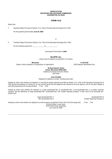 Thumbnail Allete 10-Q Quarterly Report FY 