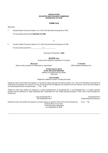 Thumbnail Allete 10-Q Quarterly Report FY 