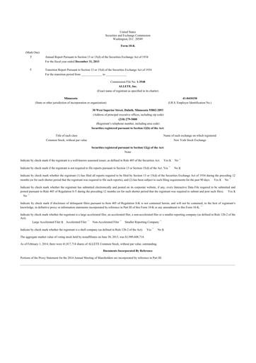 Thumbnail Allete 10-K Annual Report 2013