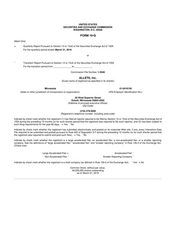 Thumbnail Allete 10-Q Quarterly Report FY2016 