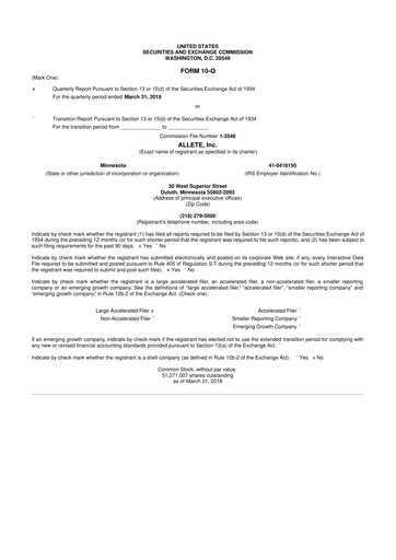Thumbnail Allete 10-Q Quarterly Report FY2018 