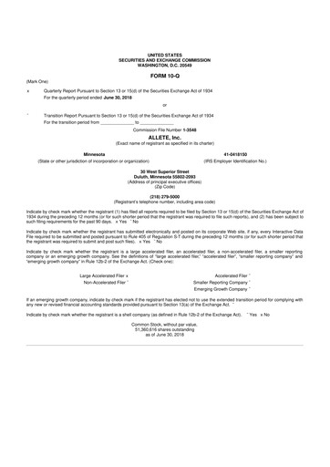 Thumbnail Allete 10-Q Quarterly Report FY2018 