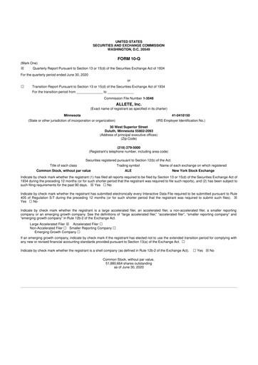 Thumbnail Allete 10-Q Quarterly Report FY2020 