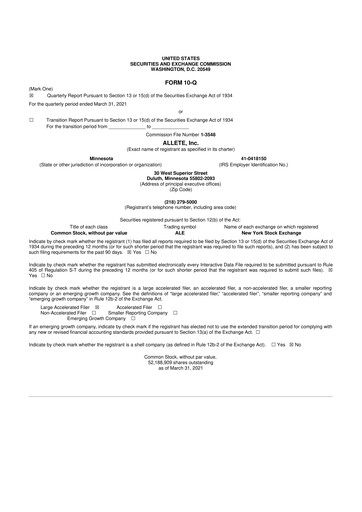 Thumbnail Allete 10-Q Quarterly Report FY2021 