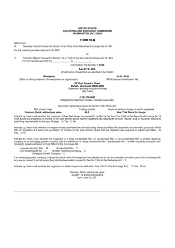 Thumbnail Allete 10-Q Quarterly Report FY2021 