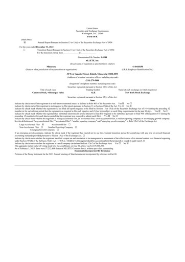 Thumbnail Allete 10-K Annual Report 2022