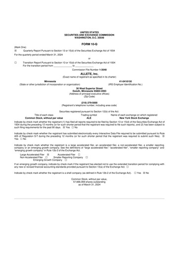 Thumbnail Allete 10-Q Quarterly Report FY2024 