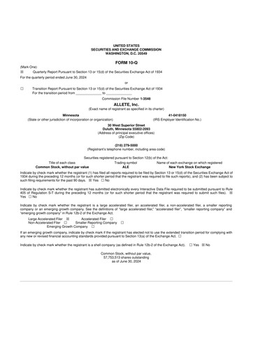 Thumbnail Allete 10-Q Quarterly Report FY2024 