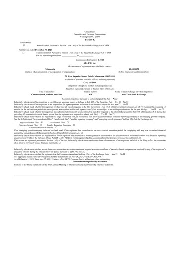 Thumbnail Allete 10-K Annual Report 2024