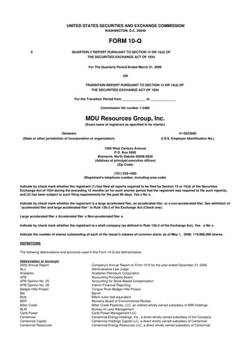 Thumbnail MDU Resources
 10-Q Quarterly Report FY 