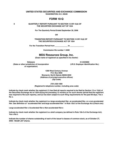 Thumbnail MDU Resources
 10-Q Quarterly Report FY 