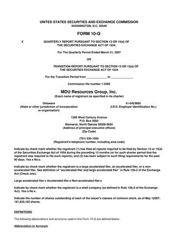 Thumbnail MDU Resources
 10-Q Quarterly Report FY 