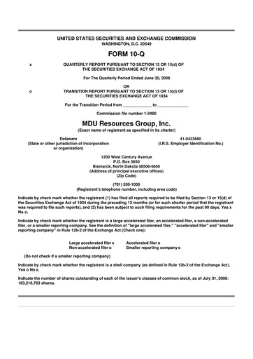 Thumbnail MDU Resources
 10-Q Quarterly Report FY 