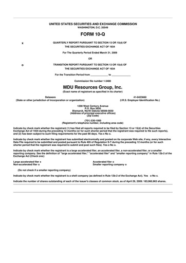 Thumbnail MDU Resources
 10-Q Quarterly Report FY 