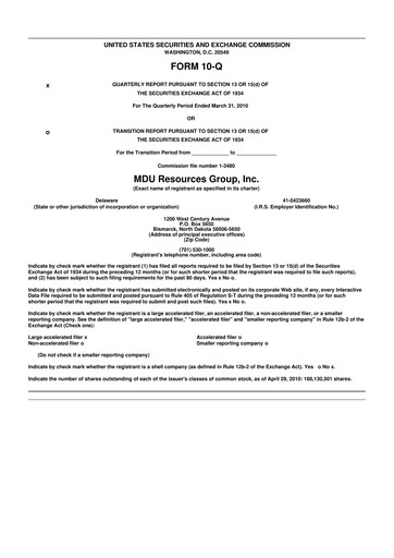 Thumbnail MDU Resources
 10-Q Quarterly Report FY2010 