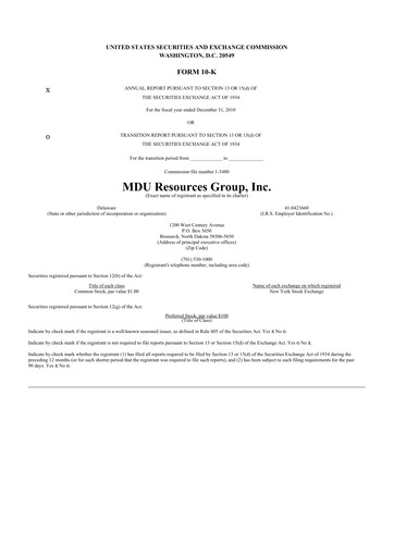 Thumbnail MDU Resources
 10-K Annual Report 2010