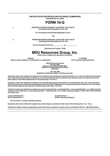 Thumbnail MDU Resources
 10-Q Quarterly Report FY2011 