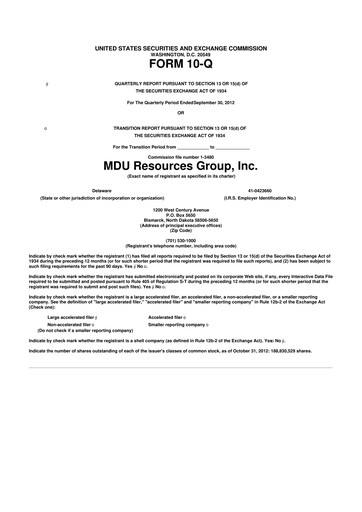 Thumbnail MDU Resources
 10-Q Quarterly Report FY2012 