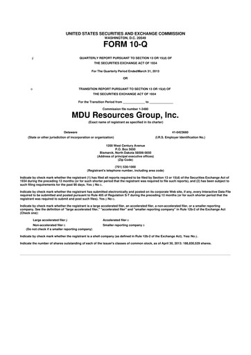 Thumbnail MDU Resources
 10-Q Quarterly Report FY2013 