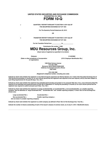 Thumbnail MDU Resources
 10-Q Quarterly Report FY2013 
