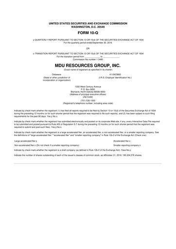 Thumbnail MDU Resources
 10-Q Quarterly Report FY2016 