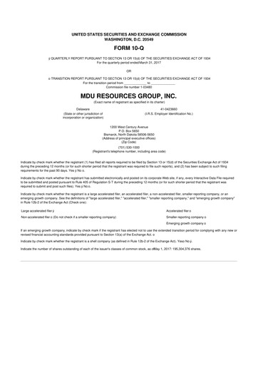 Thumbnail MDU Resources
 10-Q Quarterly Report FY2017 