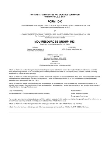 Thumbnail MDU Resources
 10-Q Quarterly Report FY2017 