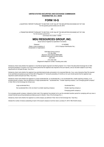 Thumbnail MDU Resources
 10-Q Quarterly Report FY2018 