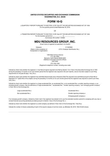 Thumbnail MDU Resources
 10-Q Quarterly Report FY2018 