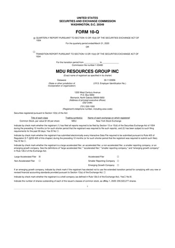 Thumbnail MDU Resources
 10-Q Quarterly Report FY2020 