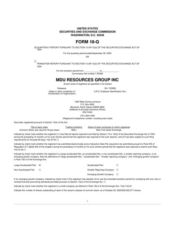 Thumbnail MDU Resources
 10-Q Quarterly Report FY2020 