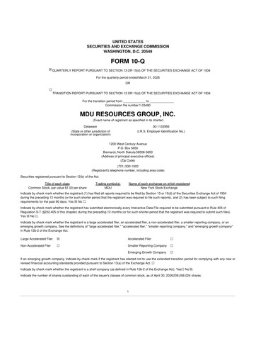 Thumbnail MDU Resources
 10-Q Quarterly Report FY 