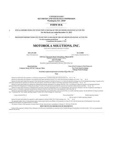 Thumbnail Motorola Solutions
 10-K Annual Report 2013