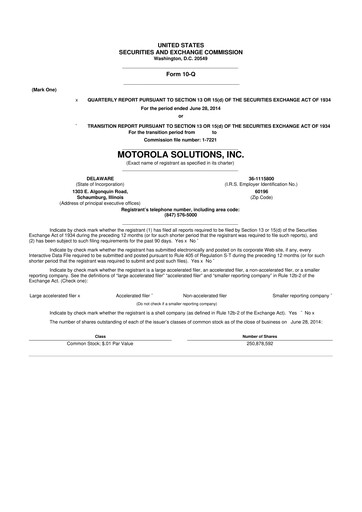 Thumbnail Motorola Solutions
 10-Q Quarterly Report FY2014 