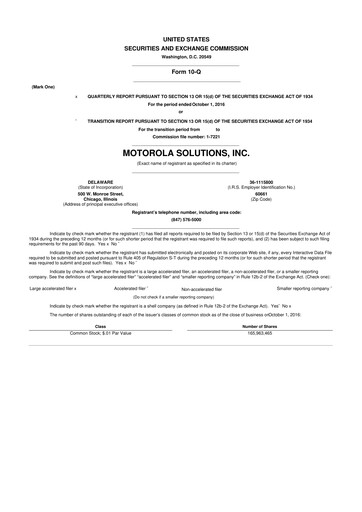 Thumbnail Motorola Solutions
 10-Q Quarterly Report FY2016 