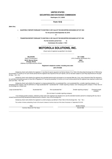 Thumbnail Motorola Solutions
 10-Q Quarterly Report FY2018 